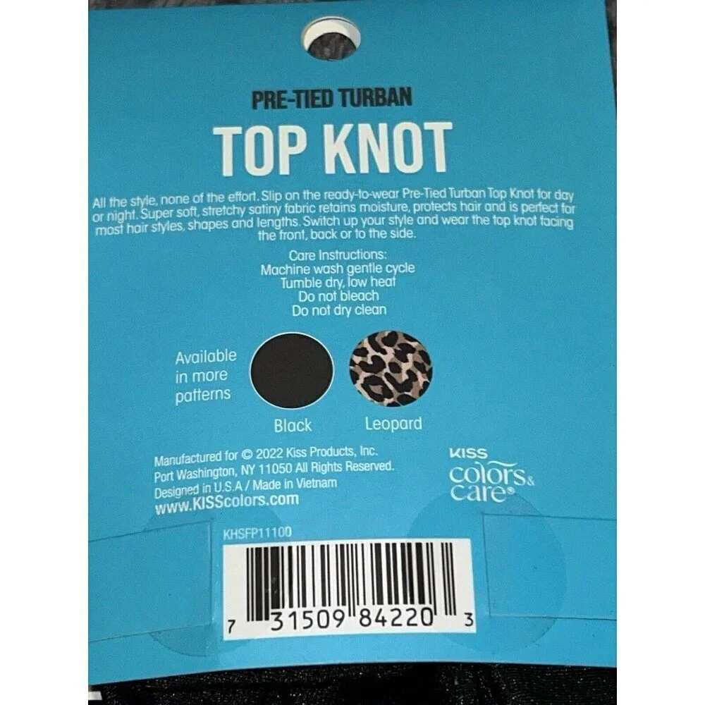KISS Soft Satin Pre Tied Turbin With Top Knot Black Long Lasting Multi-Purpose